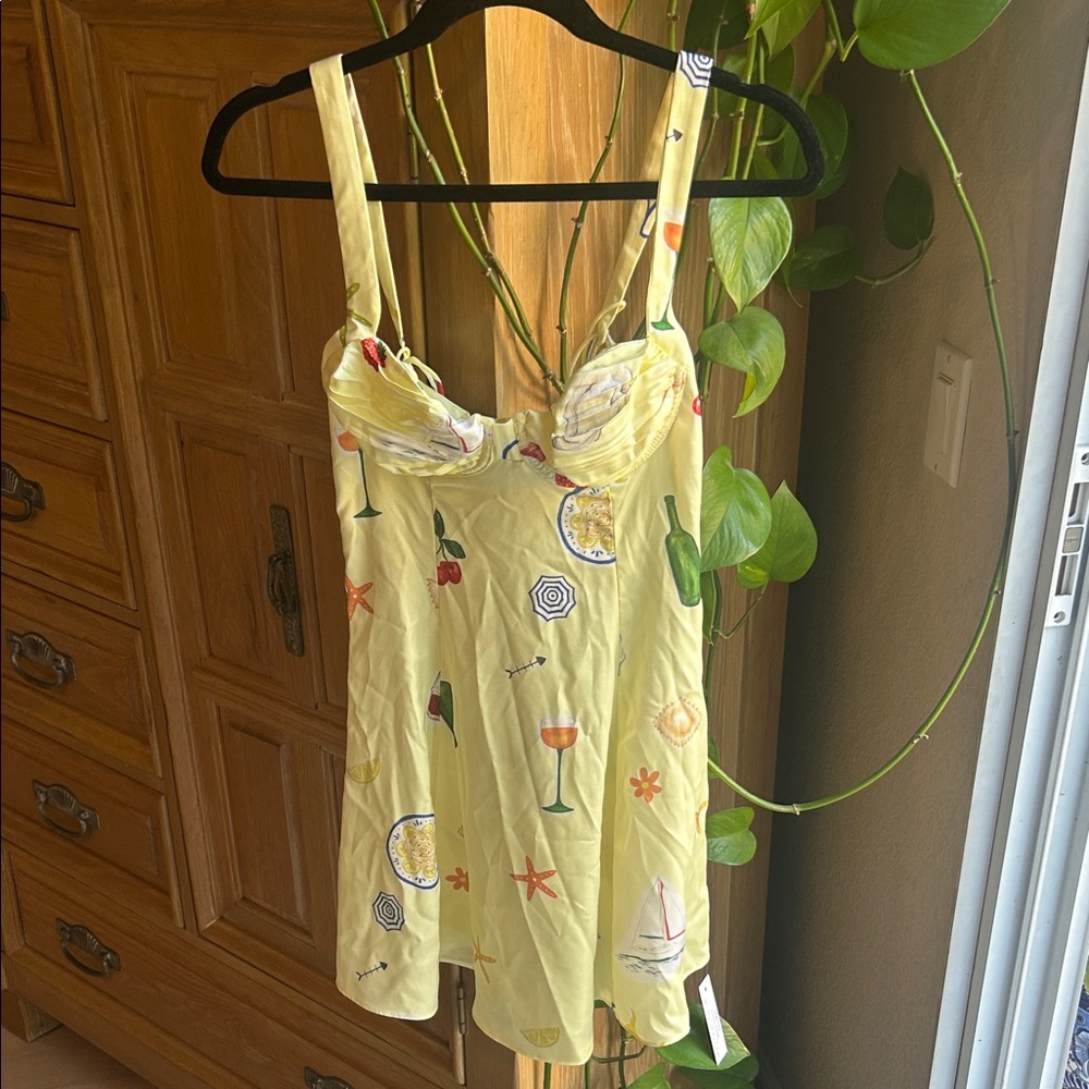 For Love And Lemons Yellow Dress with Multicolor Print